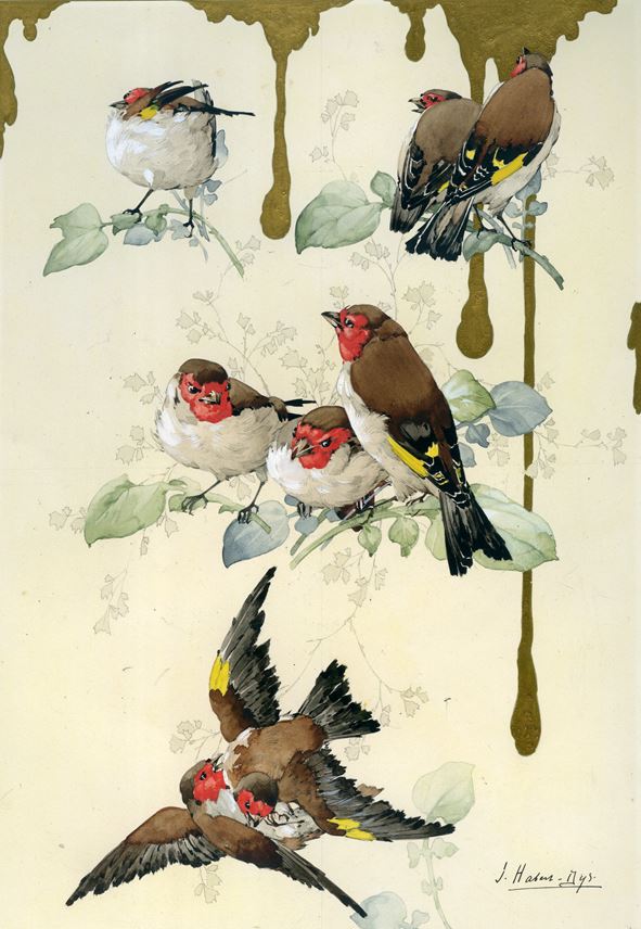 Jules Habert-Dys - Illustration for Caprices Décoratifs: Oiseaux d’Europe (Chardonnerets) [Birds of Europe: Goldfinches] | MasterArt